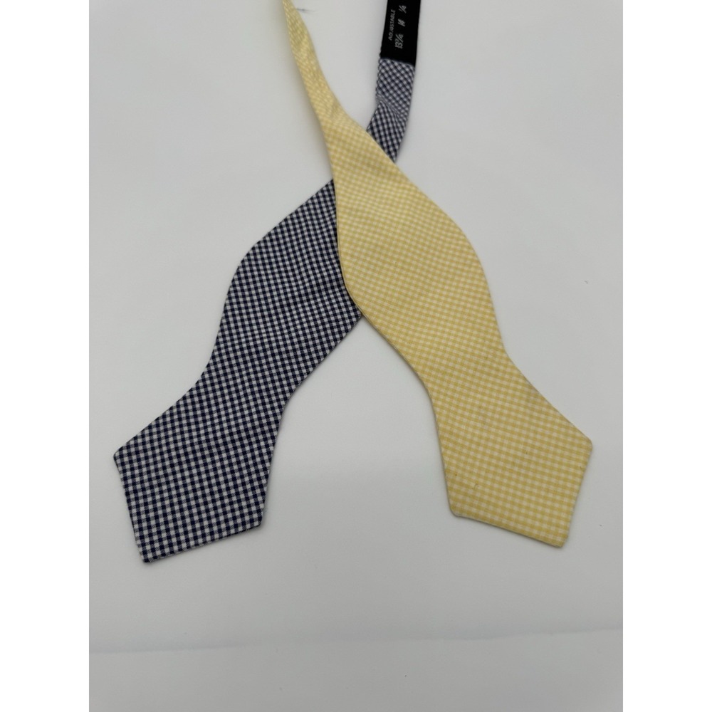 Men's Self-Tie Bow Tie Blue Yellow Gingham Check Adjustable Freestyle Classic